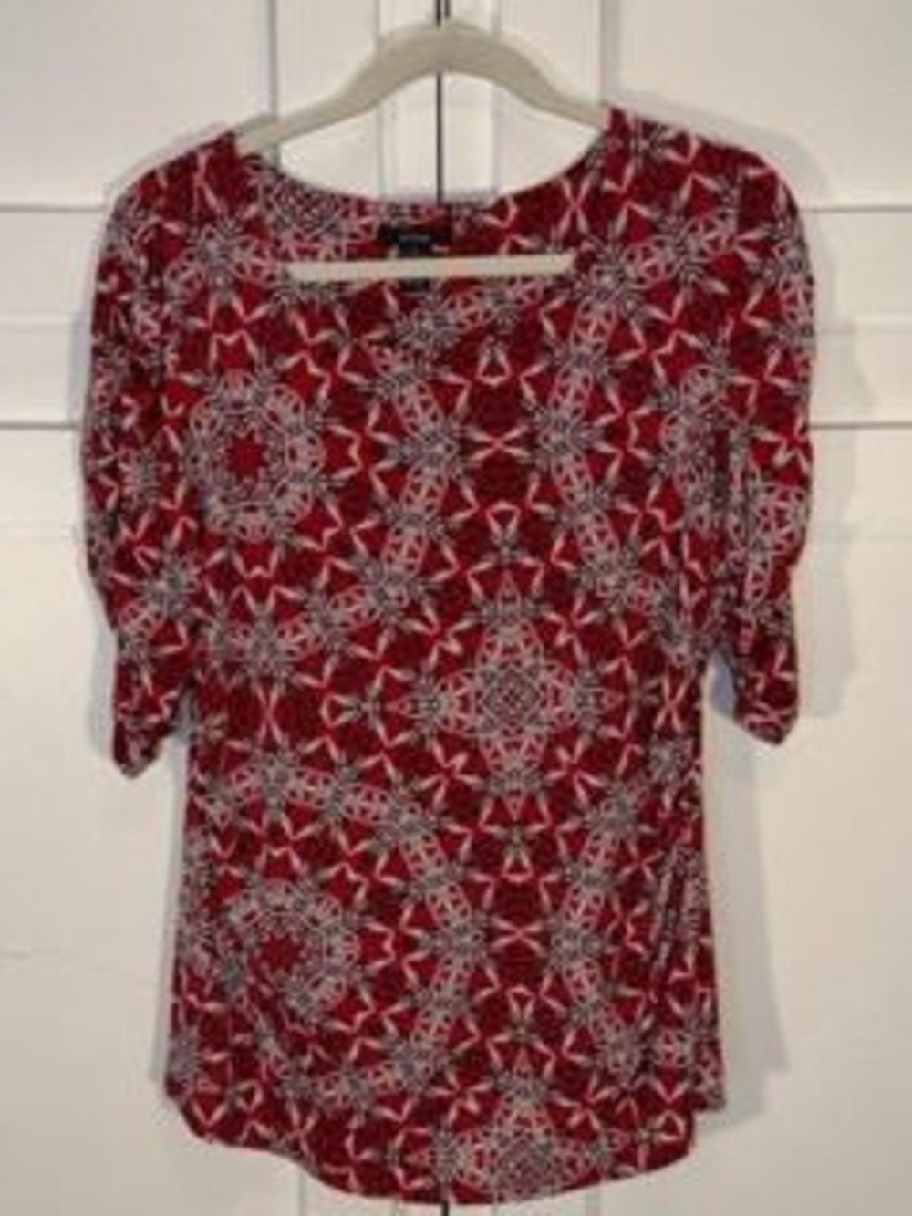 Alfani Red White Women's Red Patterned Blouse L - Picture 2 of 7